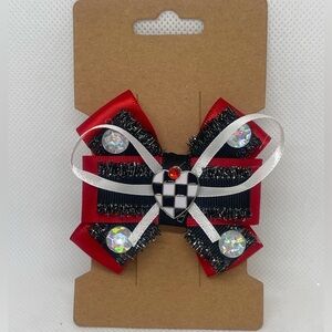 Red and Black Bow with Checkered Heart